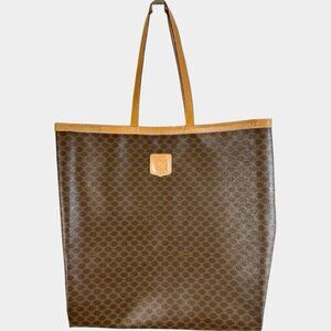 Authenti CELINE Vintage Macadam PVC-Leather Tote Shoulder Bag M14 Camel Monogram